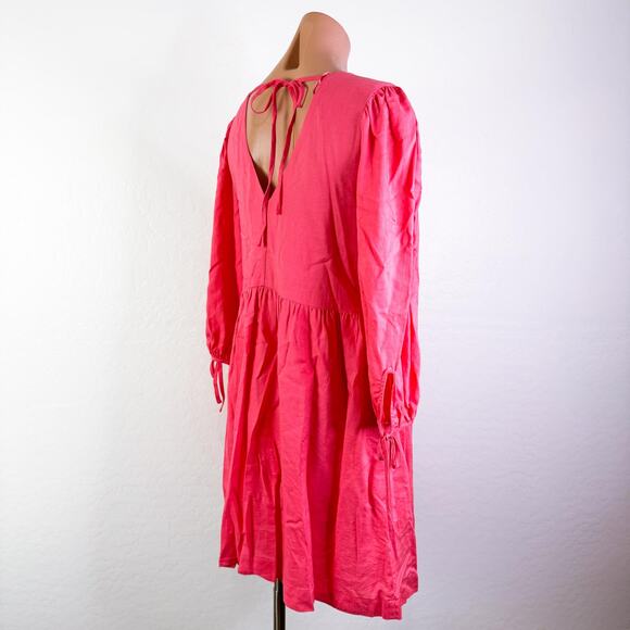 Every 3/4  Sleeve V-Neck Linen Blend Mini Dress Pink Barbiecore Summer Sz S NWT - Picture 4 of 8